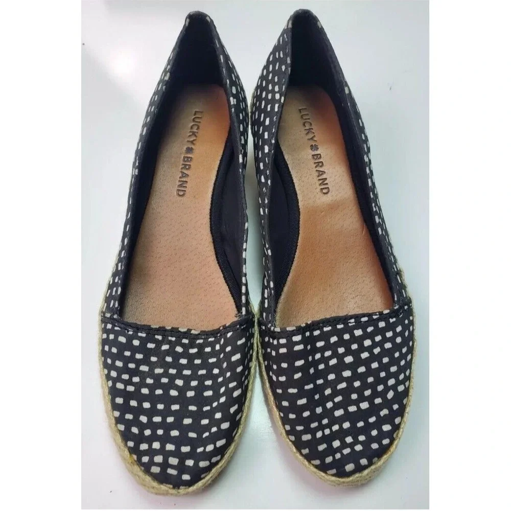 Lucky Brand Tomlinn Black & White Square Dot Espadrille Wedge Shoes Size US 7M‎
